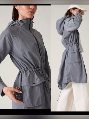 Athleta Anorak Everyday Trench Coat Rain Jacket Gray , XS